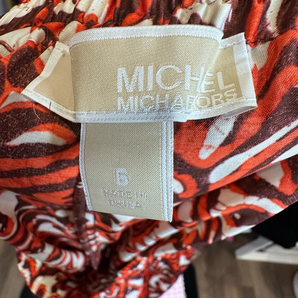 Michael Kors Drawstring Orange Brown‎ Paisley Island Print Satin Shorts Size 6 - Picture 3 of 7